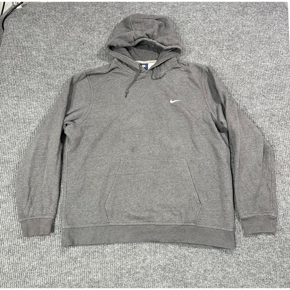 Vintage Nike Hoodie Mens XXL Gray Pullover Check Swoosh Logo Y2k 2000s *FLAWED*